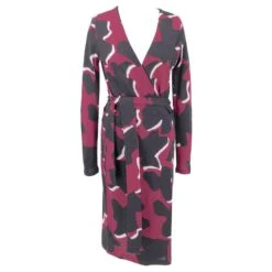 Diane Von Furstenberg Robe DVF Bordeaux, Laine Noire Et Blanche Multicolore