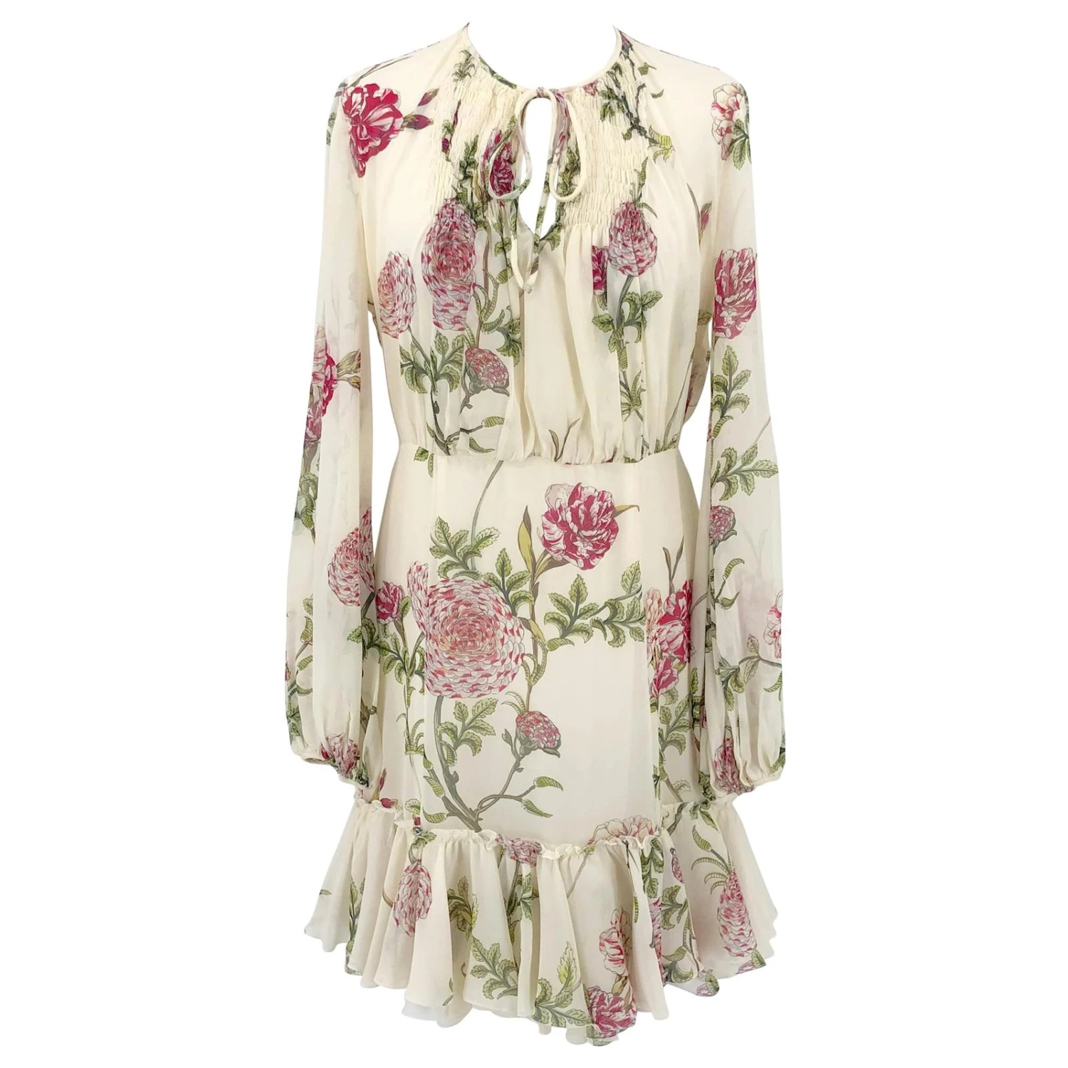 Robe Giambattista Valli En Crêpe De Soie Crème à Imprimé Fleuri Multicolore