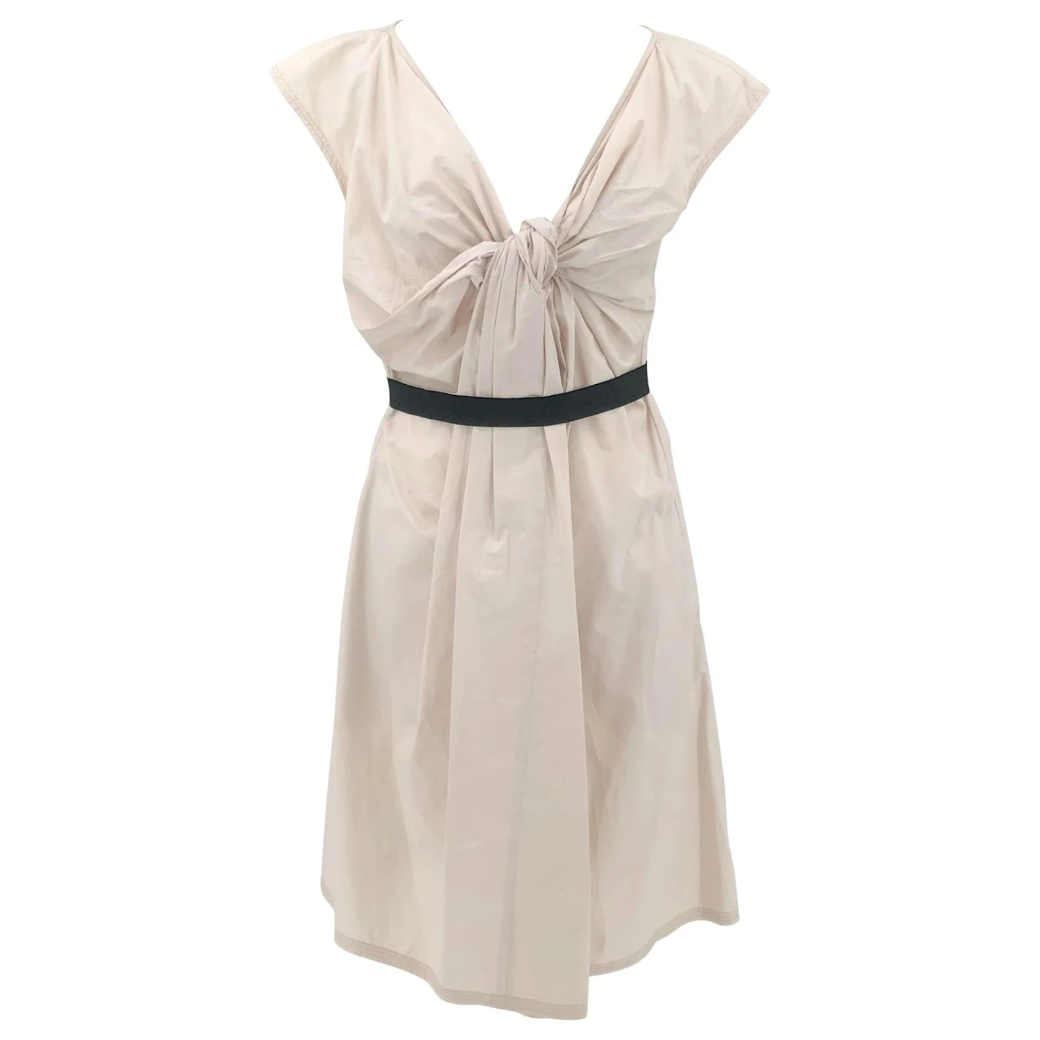 Robe Lanvin En Coton Beige Avec Ceinture Noire Blanc Écru