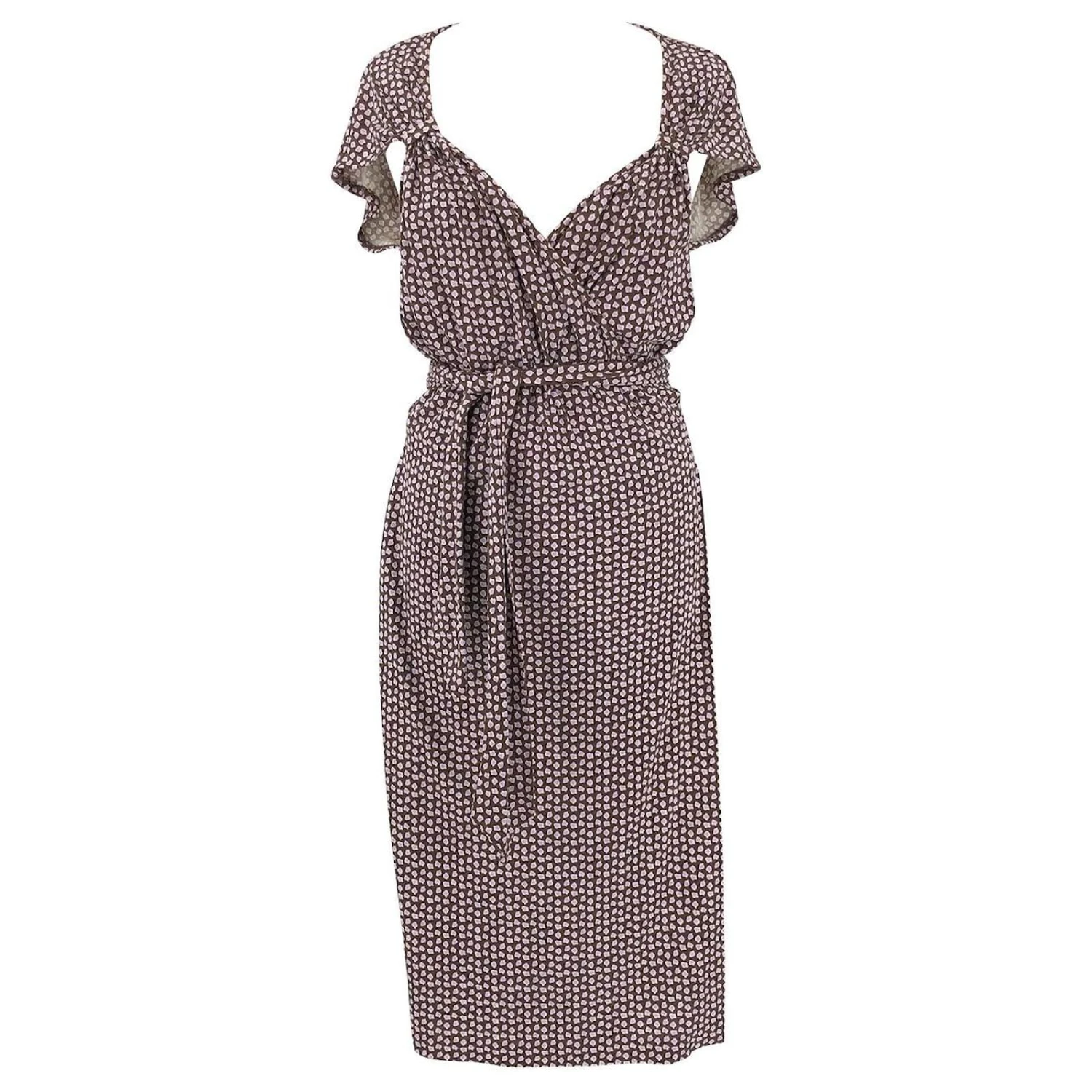 Diane Von Furstenberg Robe Portefeuille DVF à Mancherons En Jersey De Soie Marron à Motif Lilas