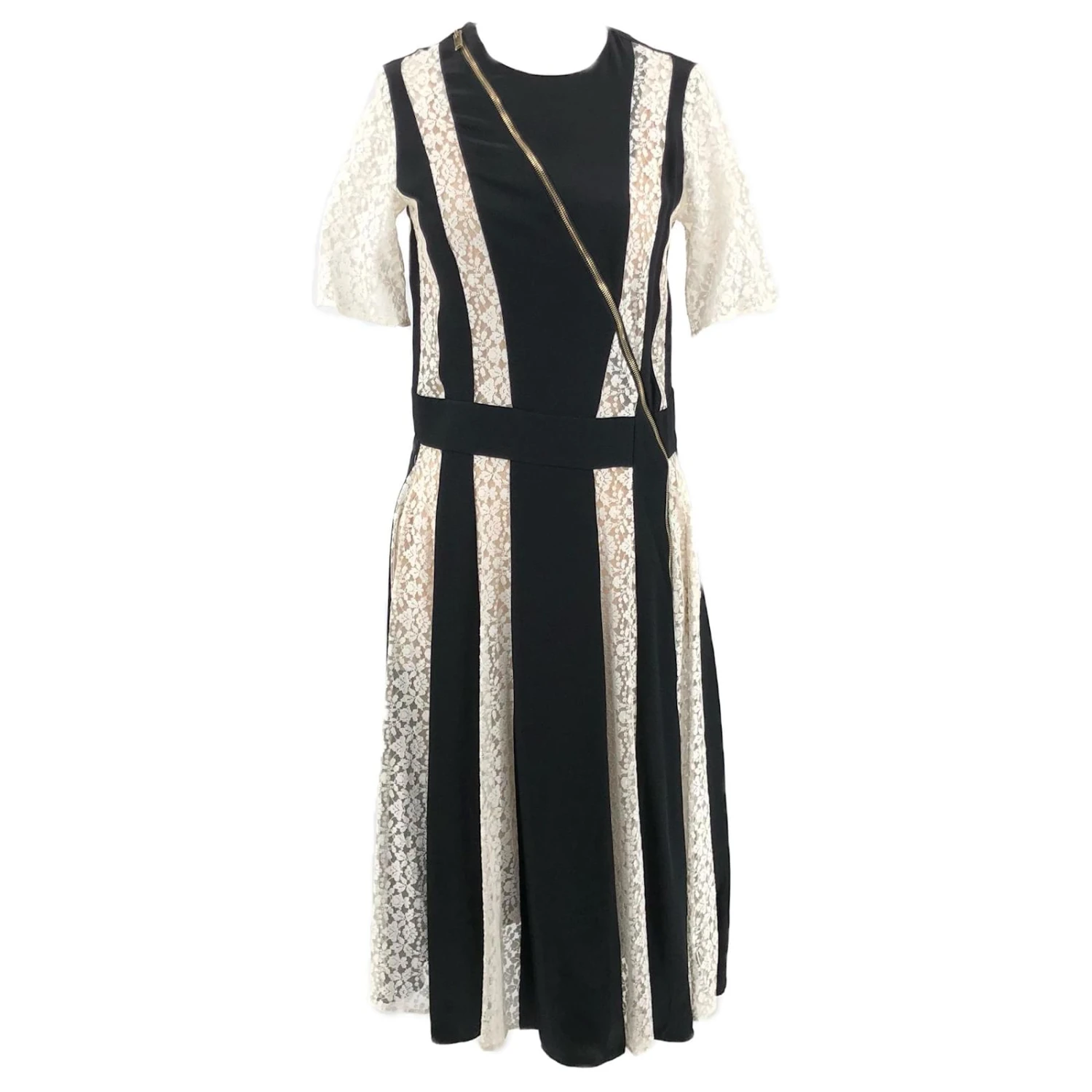 Stella Mc Cartney Robe Stella McCartney En Dentelle Blanche Et Rayures Noires Avec Zip Asymétrique