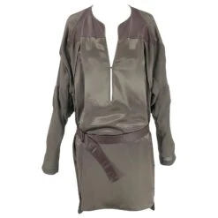 Robe Tunique Reed Krakoff En Soie Et Satin Bronze Avec Ceinture En Cuir Métallisé