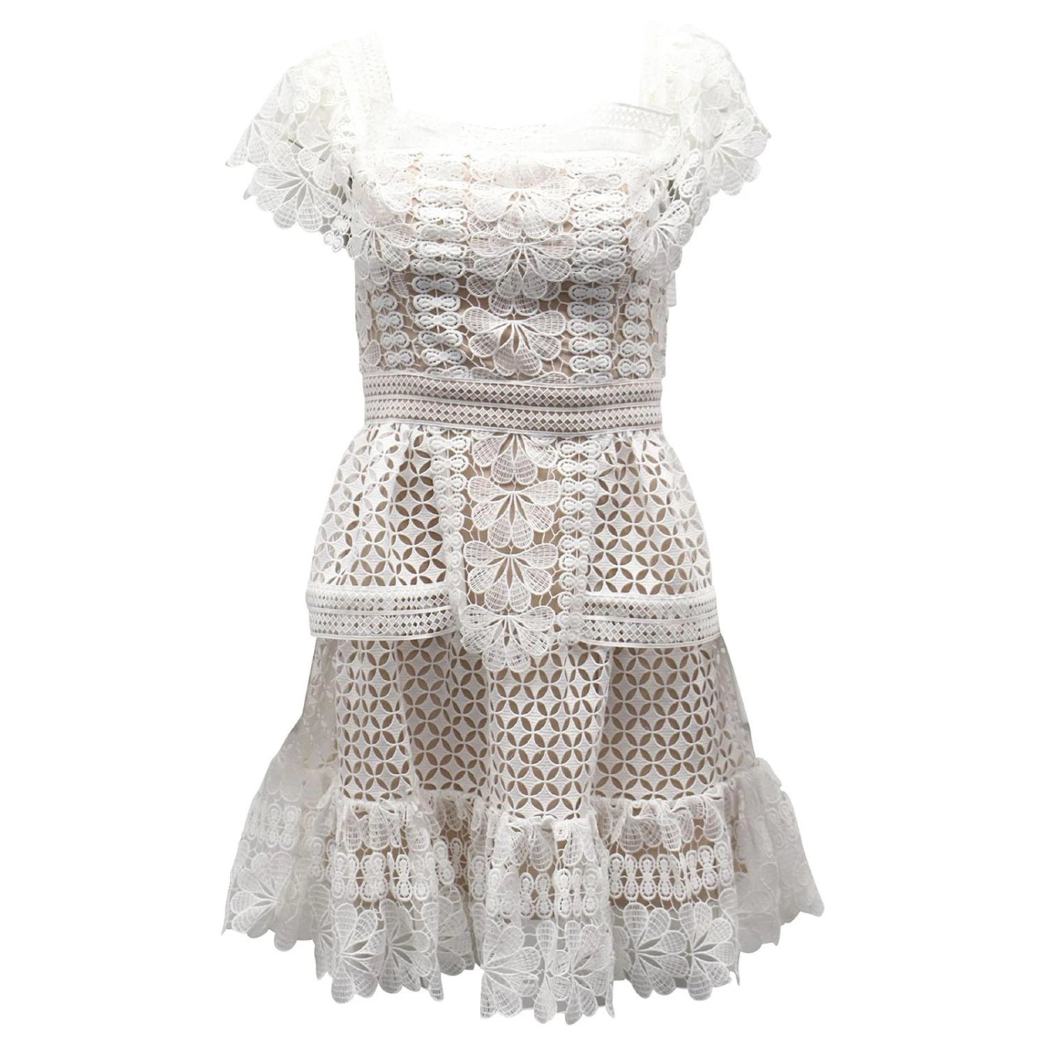 Self Portrait Self-Portrait Mini Robe En Dentelle Guipure épaules Dénudées En Polyester Blanc