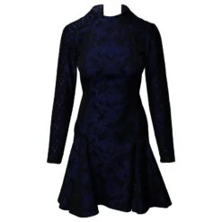 Stella Mc Cartney Stella McCartney Robe Jacquard Fleurie à Manches Longues En Polyester Bleu