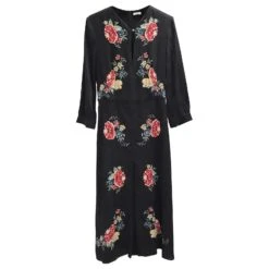 Vilshenko Robe Florale à Manches Longues En Soie Noire