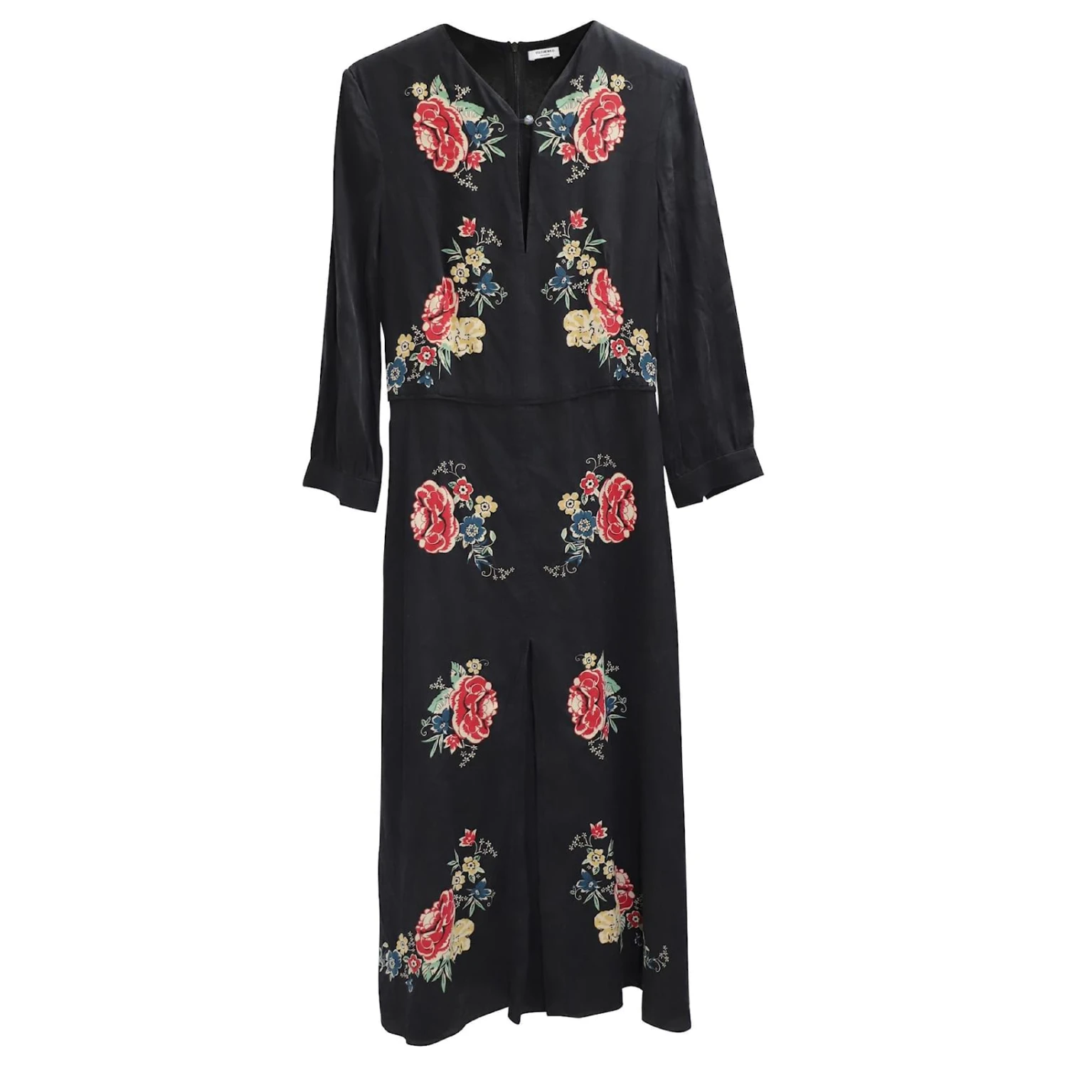 Vilshenko Robe Florale à Manches Longues En Soie Noire