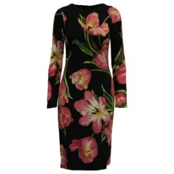 Dolce & Gabbana Robe Droite à Imprimé Tulipe En Viscose Noire