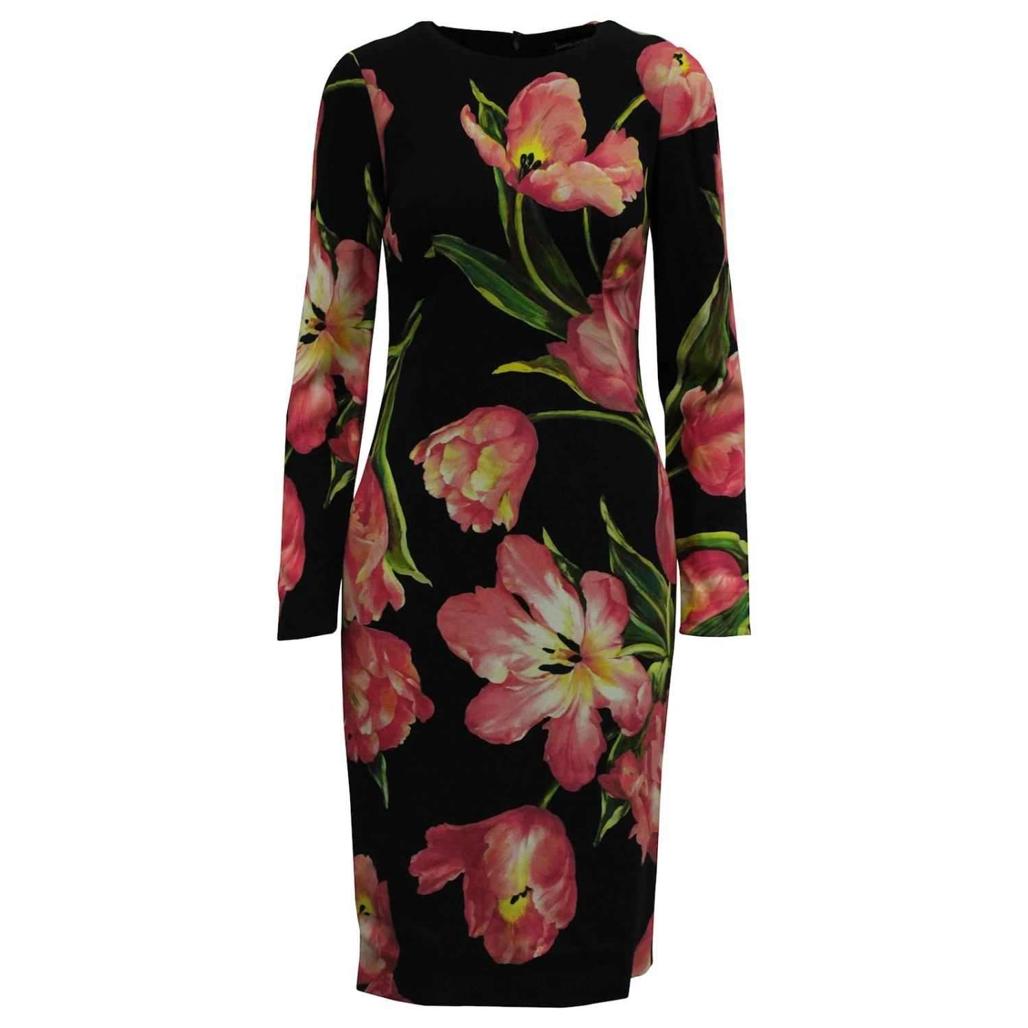 Dolce & Gabbana Robe Droite à Imprimé Tulipe En Viscose Noire