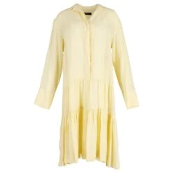Joseph Dan Robe Chemise à Volants En Ramie Jaune Custard