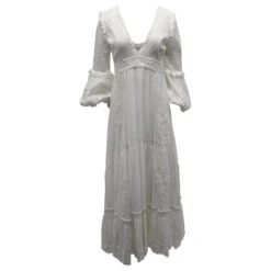 LoveShackFancy - Robe Longue Ă Col En V Et Manches Bouffantes En Coton Blanc