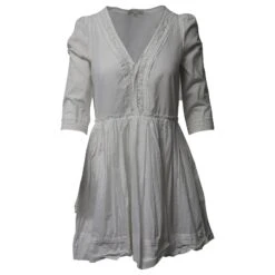 Maje Robe Col V Empiècements Dentelle En Coton Blanc