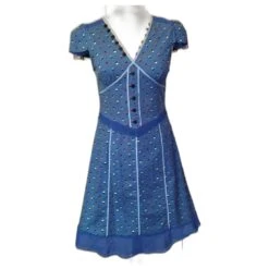 MARC JACOBS ROBE DRESS PRINTANIERE BRANDEBOURGS VOLANTS TULLE T UK 6 OU 36/38 Bleu