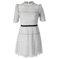 Self Portrait Mini Robe Plissée à Pois Self-Portrait En Tulle De Polyester Blanc