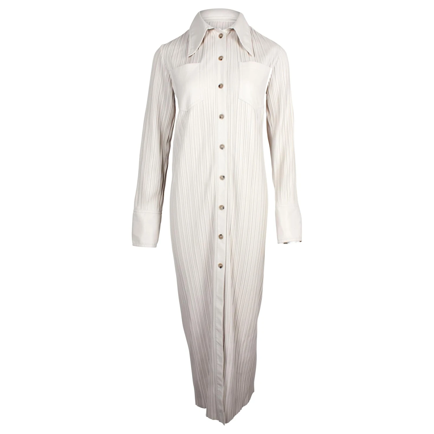 Nanushka Lee Maxi Robe Chemise Plissée En Cuir Vegan Blanc