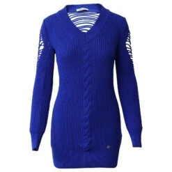 Versace Robe Courte En Maille Torsadée En Laine Bleu Roi