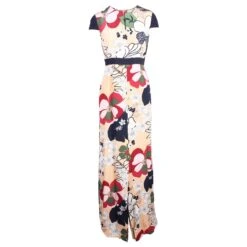 Autre Marque Robe à Manches Courtes Et Fente Devant à Plusieurs Fleurs