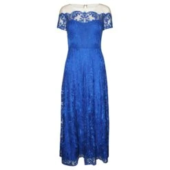 Autre Marque Robe Bleue à Motifs Brodés