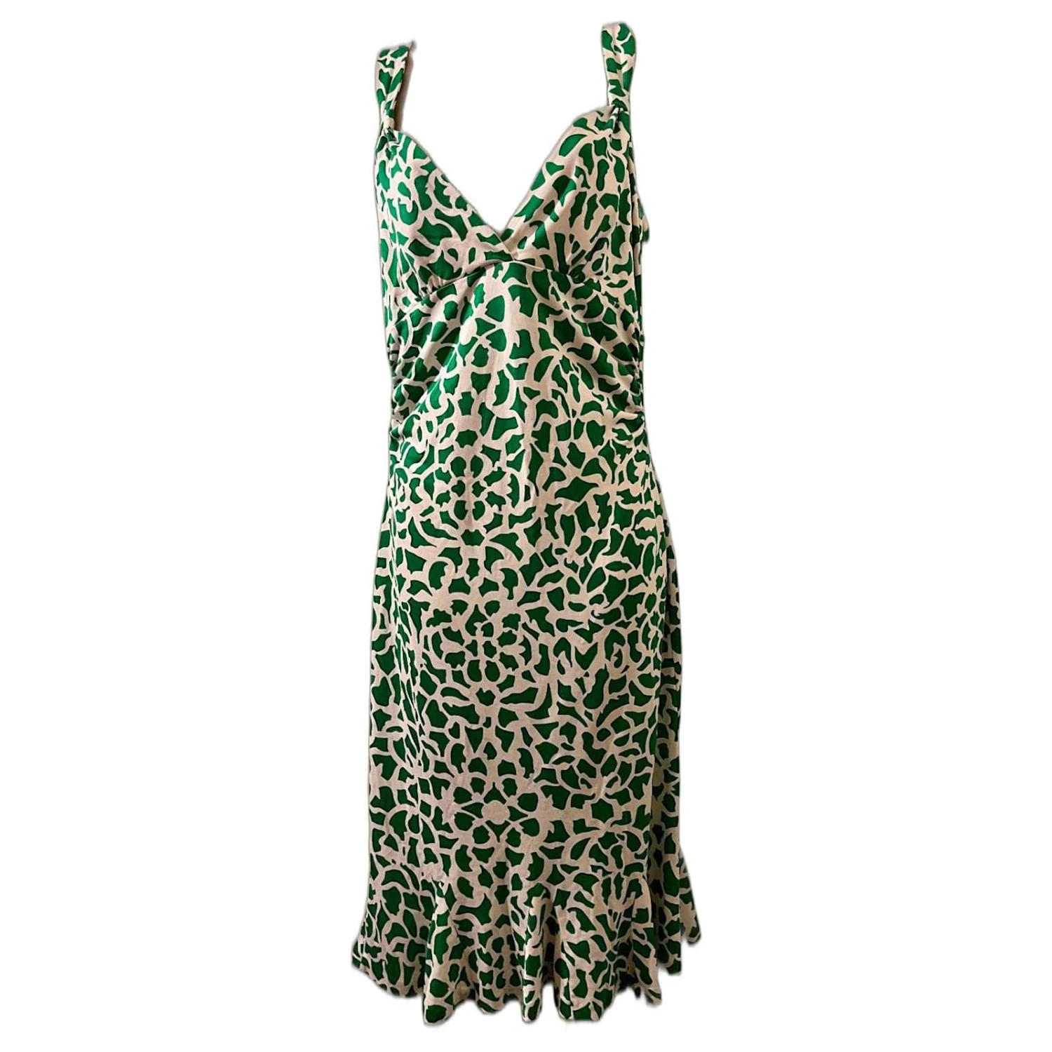 Diane Von Furstenberg Robe Cathy Vintage DvF En Jersey De Soie, Motif De Fleurs En Mosaïque Blanc Vert