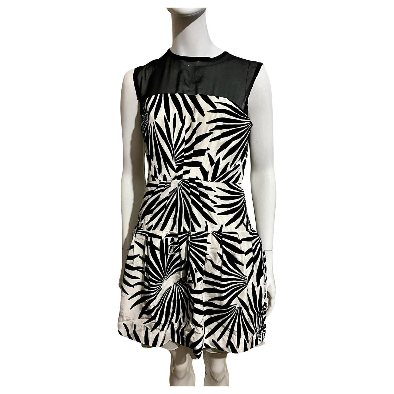 Diane Von Furstenberg Robe DVF Fan Flower Yarra Habotai Noir Blanc
