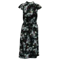Robe Erdem Florale Ajustée En Soie Noire
