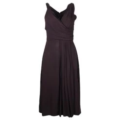 Prada Robe Mi-longue Sans Manches Aubergine Rouge Bordeaux