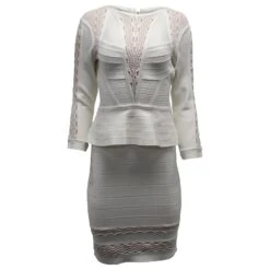 Robe Moulante Herve Leger Peplum En Rayonne Blanche