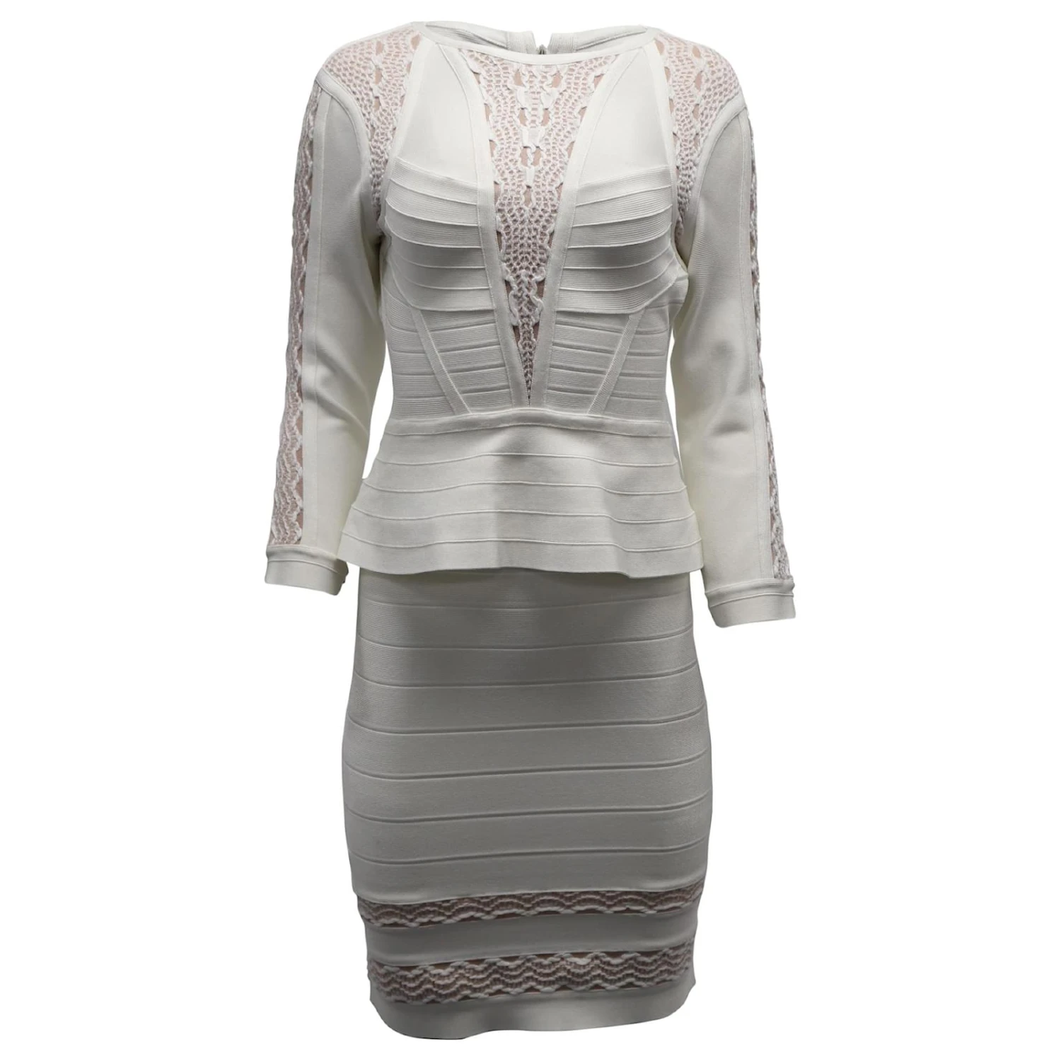 Robe Moulante Herve Leger Peplum En Rayonne Blanche