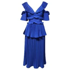 Self Portrait Robe Plissée étagée à Volants Self-Portrait En Polyester Bleu