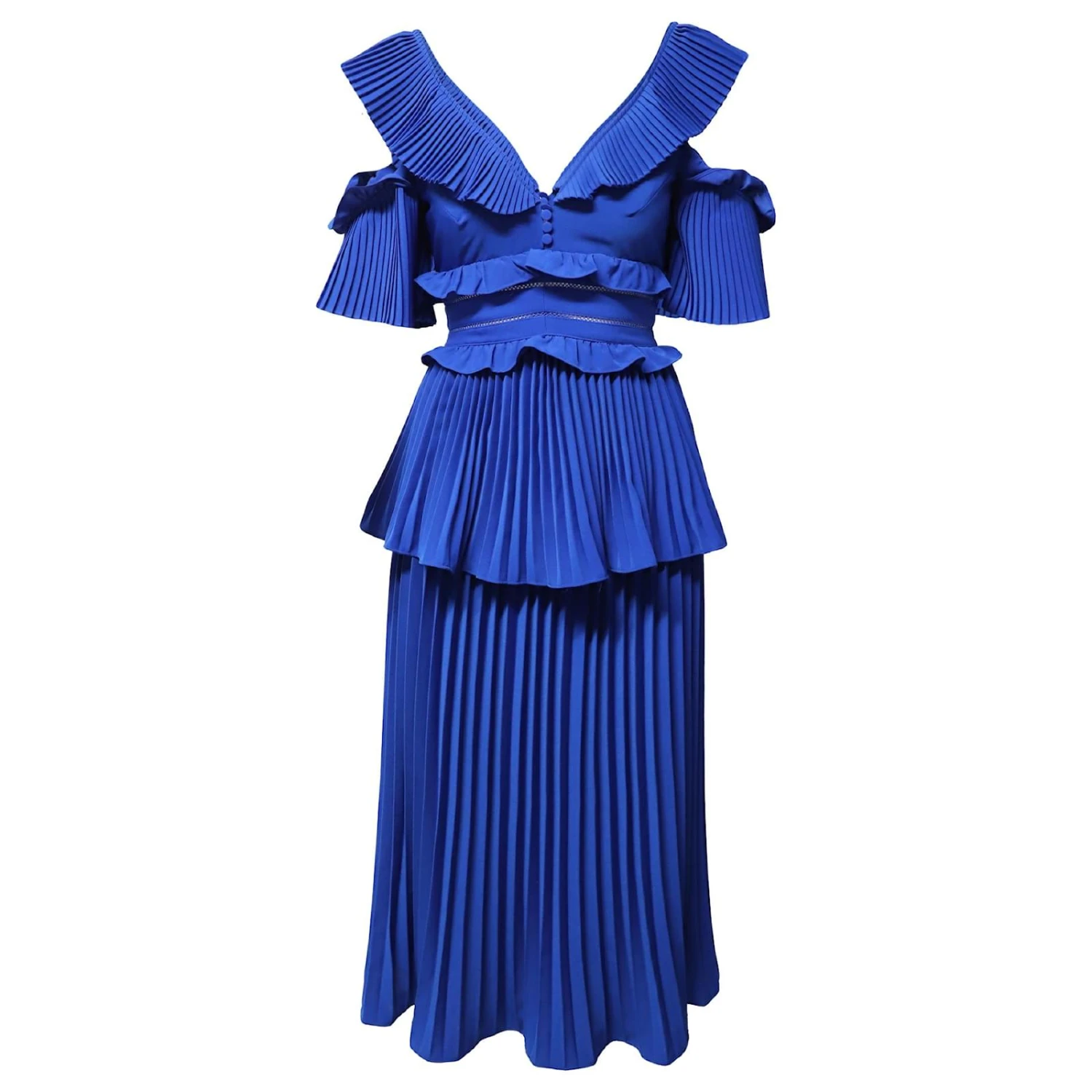 Self Portrait Robe Plissée étagée à Volants Self-Portrait En Polyester Bleu