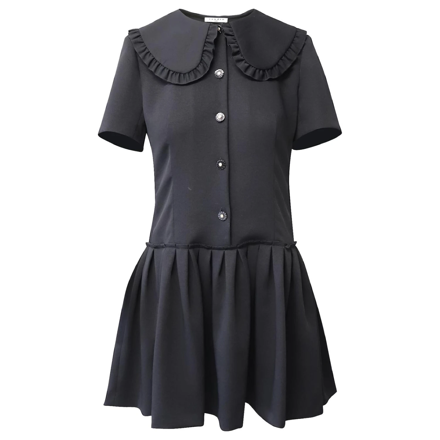 Sandro Paris Robe Mini A-line Peter Pan En Polyester Noir
