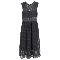 Self Portrait Self-Portrait Robe Mi-longue Sans Manches En Maille Quadrillée En Polyester Noir