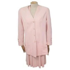 VESTE TAILLEUR + ROBE CHANEL T40 M EN TWEED ROSE PINK JACKET DRESS SUIT