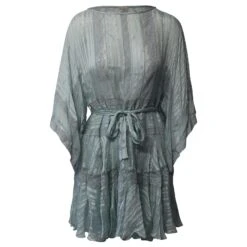 Zimmermann Breeze Veil Robe Courte à Rayures Ton Sur Ton En Soie Bleue